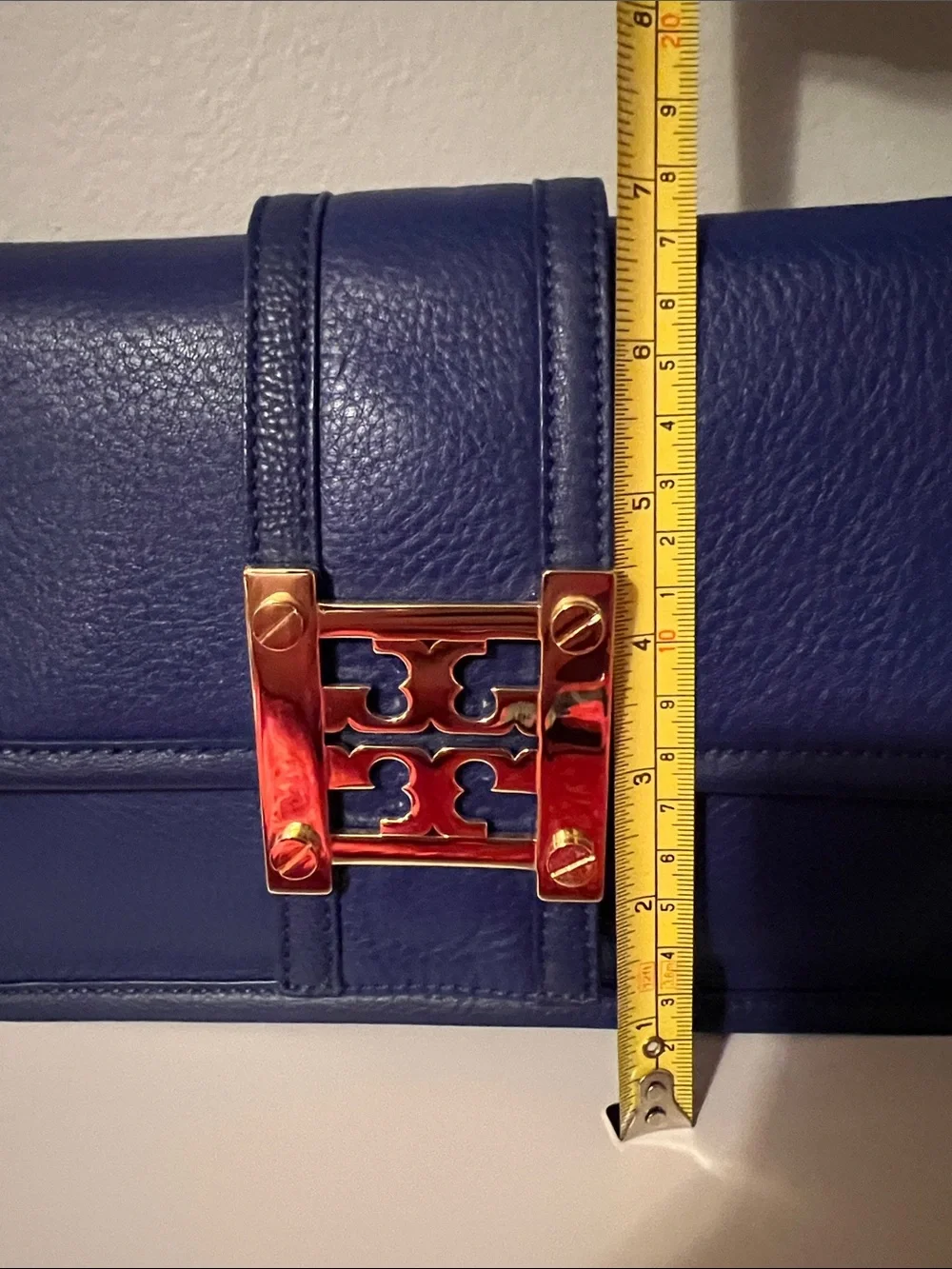 Tory Burch Royal Blue Leather Clutch with Gold Hardware